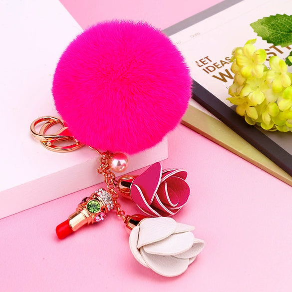 Metal Flower Keychain For Female Plush Cute Creative Bag Pendant