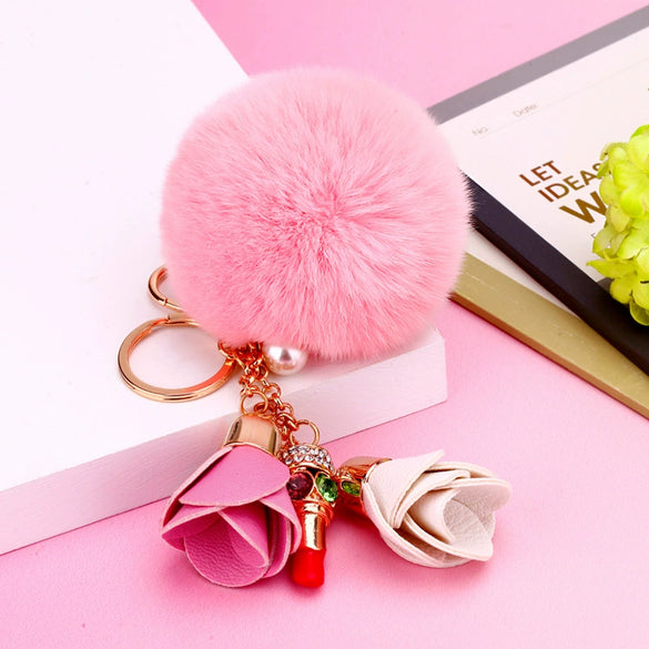 Metal Flower Keychain For Female Plush Cute Creative Bag Pendant
