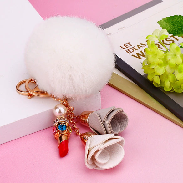 Metal Flower Keychain For Female Plush Cute Creative Bag Pendant