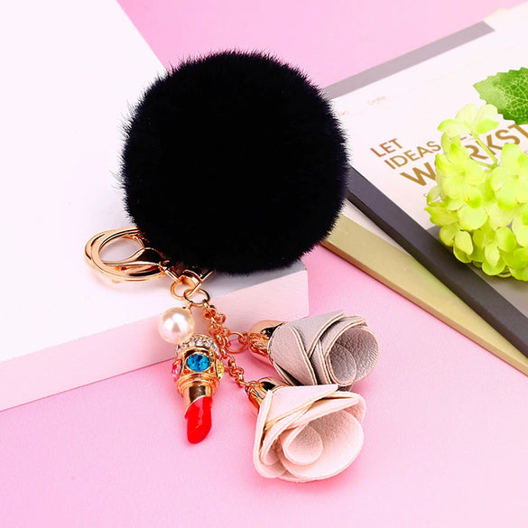 Metal Flower Keychain For Female Plush Cute Creative Bag Pendant