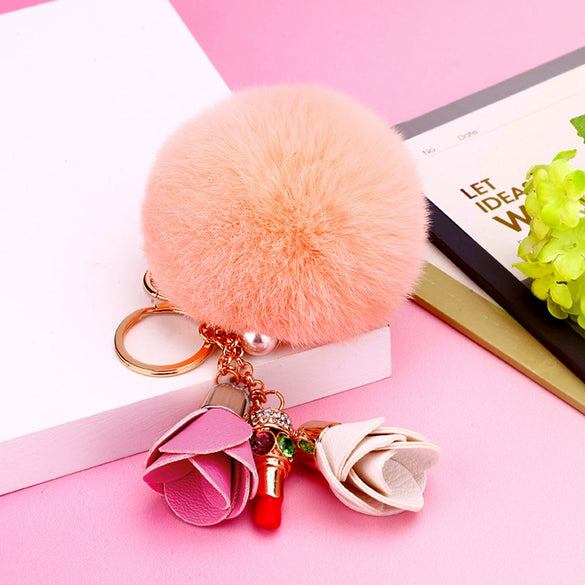 Metal Flower Keychain For Female Plush Cute Creative Bag Pendant