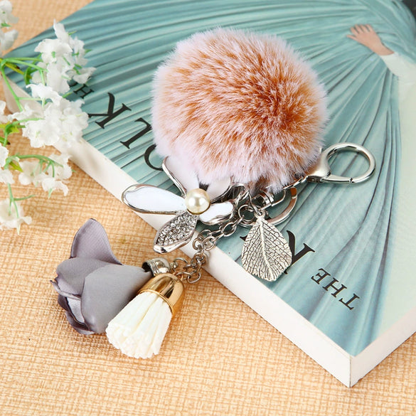 Metal Flower Keychain For Female Plush Cute Creative Bag Pendant