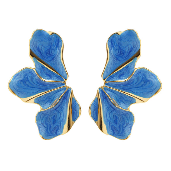 Metal Flower Petal Drop Earrings For Women With Electroplating Treatment