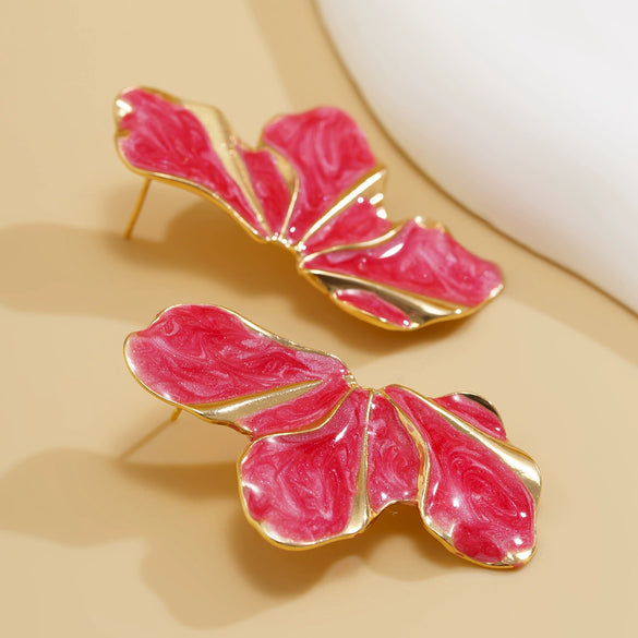 Metal Flower Petal Drop Earrings For Women With Electroplating Treatment