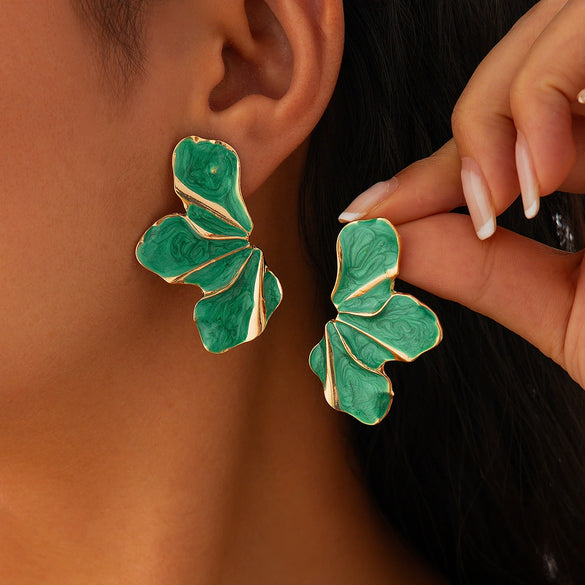 Metal Flower Petal Drop Earrings For Women With Electroplating Treatment