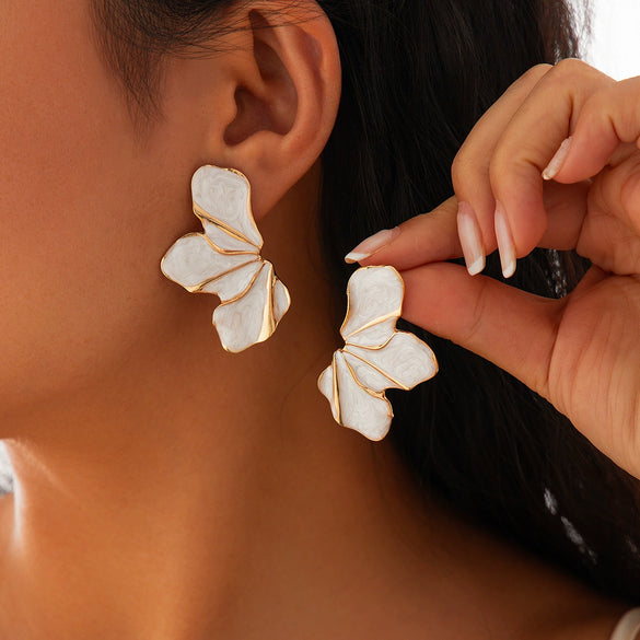 Metal Flower Petal Drop Earrings For Women With Electroplating Treatment