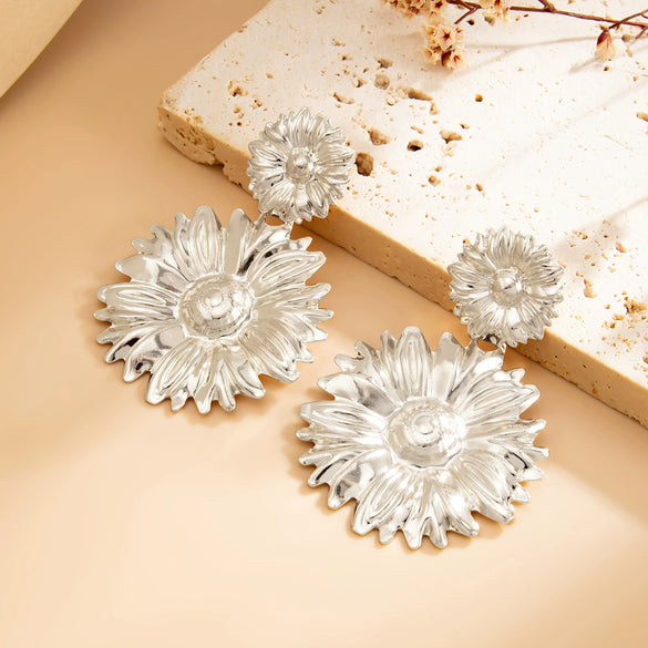 Metal Flower Petal Earrings For Women Niche Style Electroplating