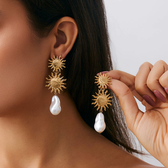 Metal Flower Petal Earrings For Women Niche Style Electroplating