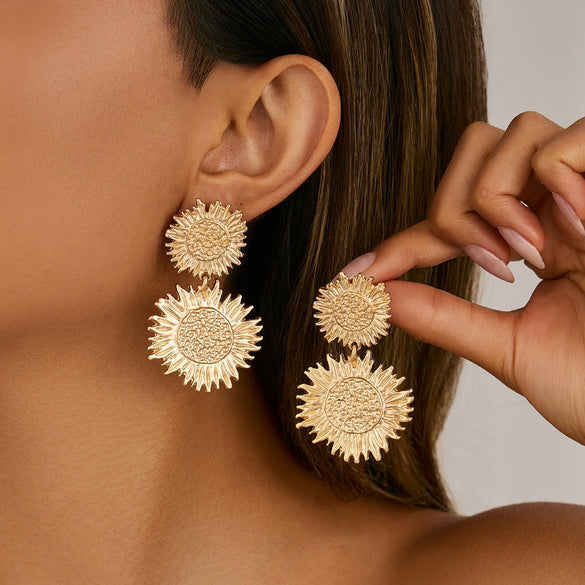 Metal Flower Petal Earrings For Women Niche Style Electroplating