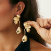 Metal Flower Petal Earrings For Women Niche Style Electroplating