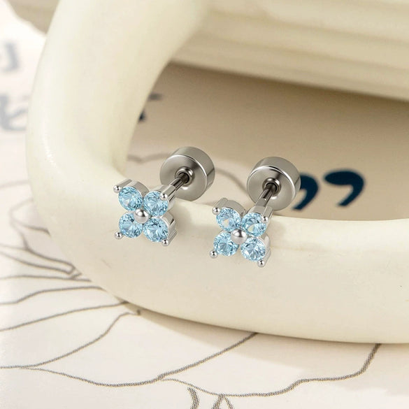 Metal Flower Shape Micropaved Zircon Cartilage Piercing Ear Bone Nail With Diamond Processing