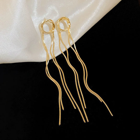 Metal Flower Tassel Earrings For Women Electroplated Light Luxury Style