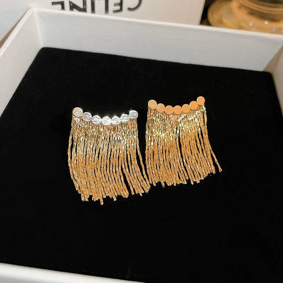 Metal Flower Tassel Earrings For Women Electroplated Light Luxury Style