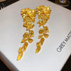 Metal Flower Tassel Earrings For Women Electroplated Light Luxury Style
