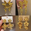 Metal Flower Tassel Earrings For Women Electroplated Light Luxury Style