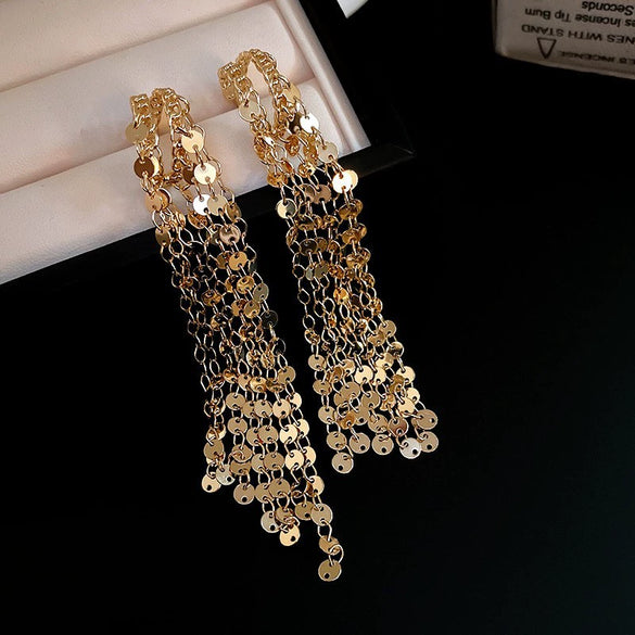 Metal Flower Tassel Earrings For Women Electroplated Light Luxury Style