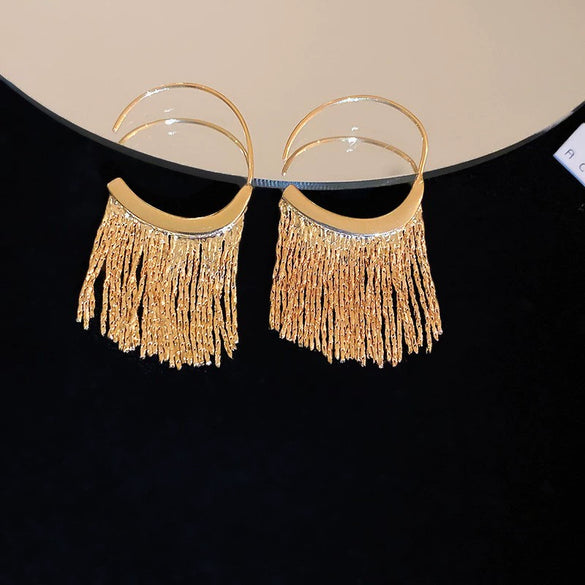 Metal Flower Tassel Earrings For Women Electroplated Light Luxury Style