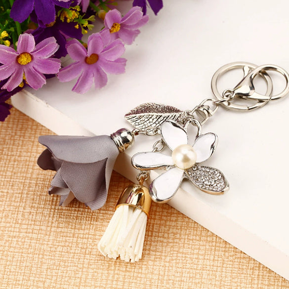 Metal Four Leaf Clover Rhinestone Keychain For Women