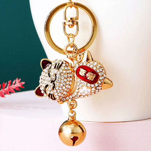 Metal Four Leaf Clover Rhinestone Keychain For Women