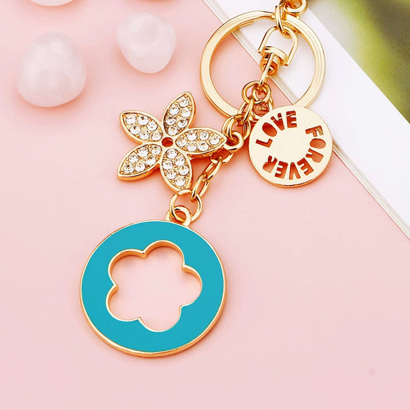 Metal Four Leaf Clover Rhinestone Keychain For Women