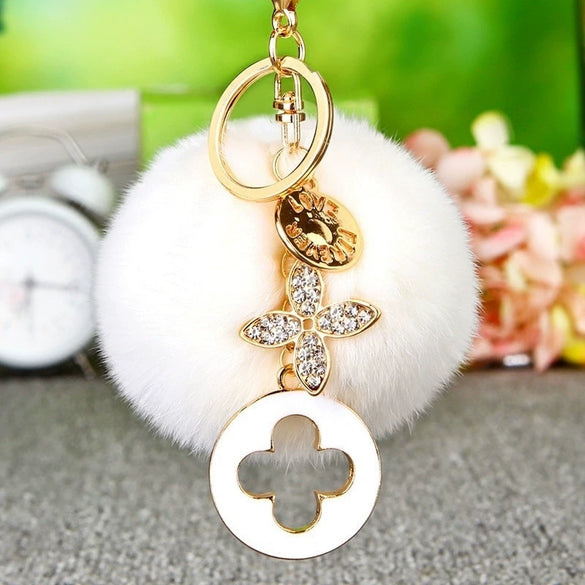 Metal Fourleaf Clover Car Key Chain And Velvet Bag Pendant For Women Suitable As Gifts