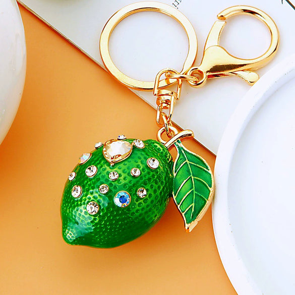 Metal Fruit Lemon Rhinestone Keychain For Female Cute Creative Bag Pendant Gift