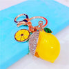 Metal Fruit Lemon Rhinestone Keychain For Female Cute Creative Bag Pendant Gift