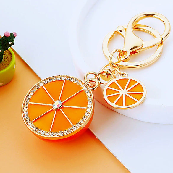 Metal Fruit Lemon Rhinestone Keychain For Female Cute Creative Bag Pendant Gift