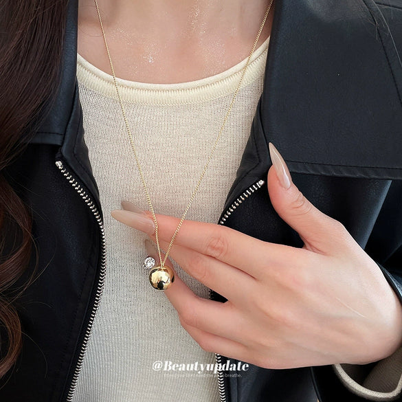Metal Geometric Ball Pendant Necklace Electroplated Minimalist Women's Woolen Chain Jewelry
