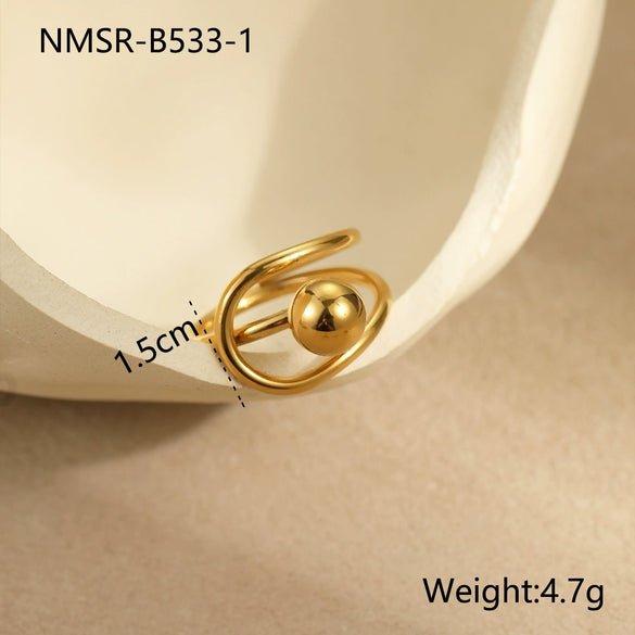 Metal Geometric Ball Stainless Steel Ring And Earrings With 18K Gold Plated Light Luxury Style