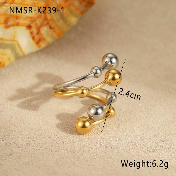 Metal Geometric Ball Stainless Steel Ring And Earrings With 18K Gold Plated Light Luxury Style