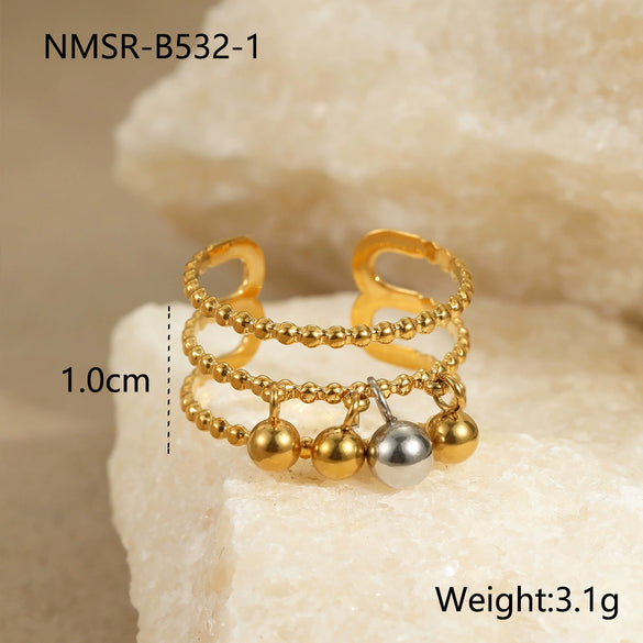 Metal Geometric Ball Stainless Steel Ring And Earrings With 18K Gold Plated Light Luxury Style
