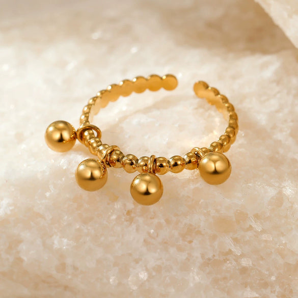 Metal Geometric Ball Stainless Steel Ring And Earrings With 18K Gold Plated Light Luxury Style
