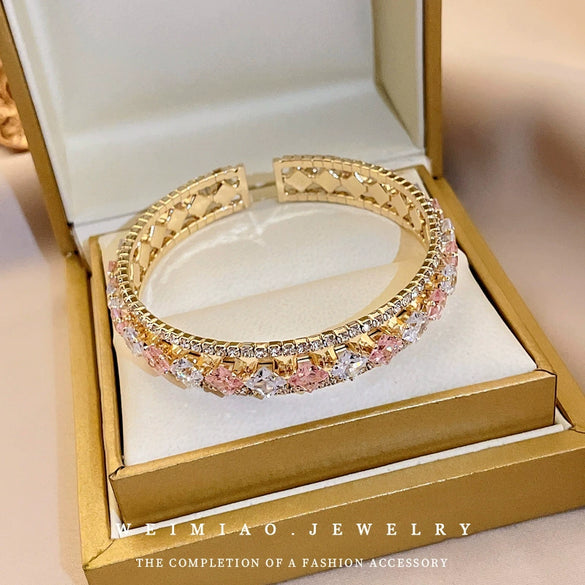 Metal Geometric Diamondencrusted Open Bracelet