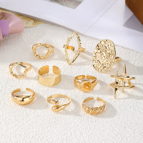 Metal Geometric Electroplated Women's Opening Ring Set