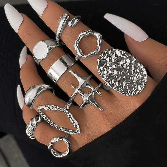 Metal Geometric Electroplated Women's Opening Ring Set