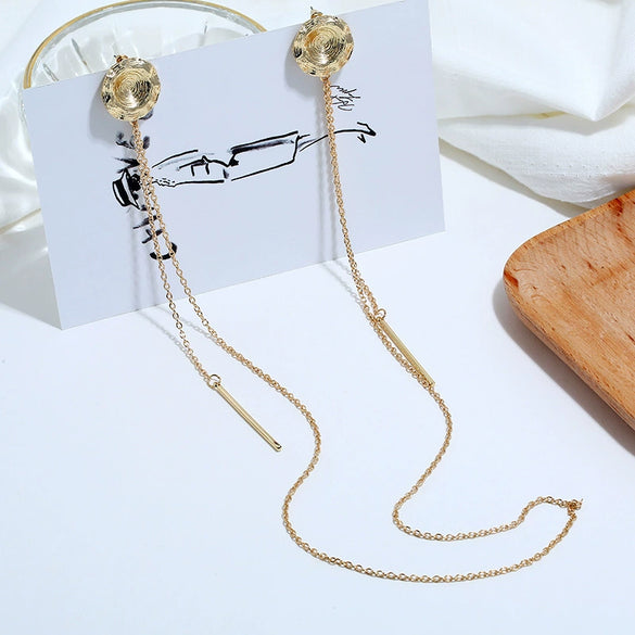 Metal Geometric Electroplating Long Tassel Style Earrings And Necklace Set For Women