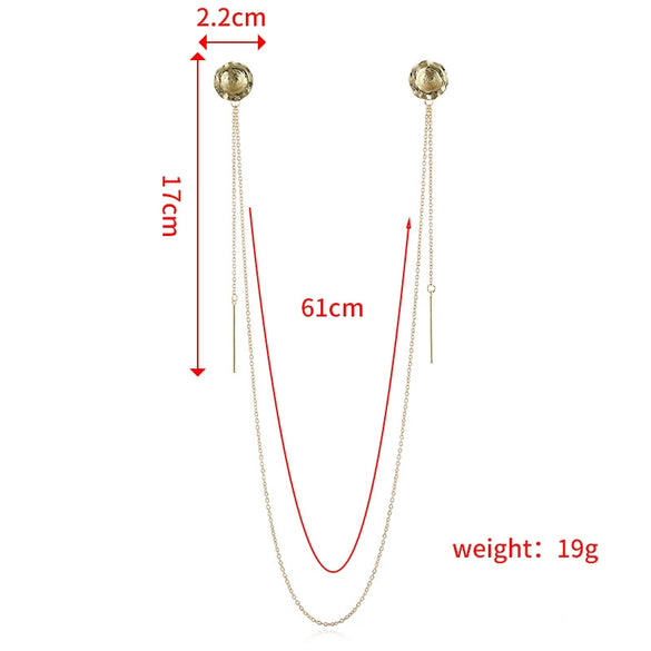Metal Geometric Electroplating Long Tassel Style Earrings And Necklace Set For Women