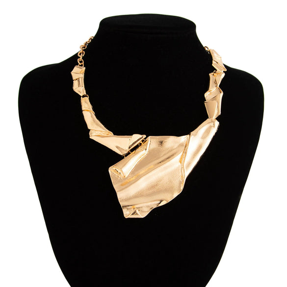 Metal Geometric Exaggerated Irregular Pleated Pendant Necklace For Women Electroplated