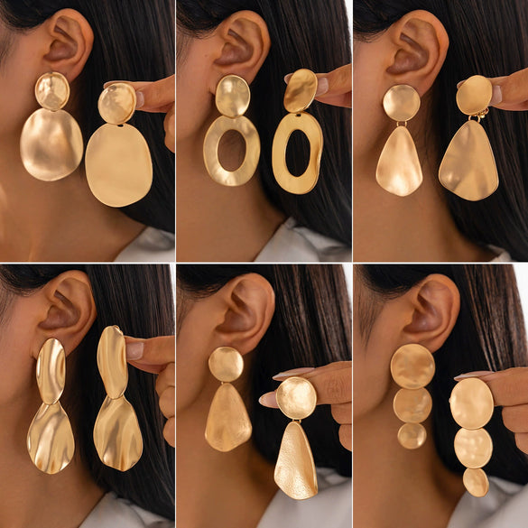 Metal Geometric Exaggerated Irregular Water Drop Stitching Electroplated Women's Ring Pendant Earrings