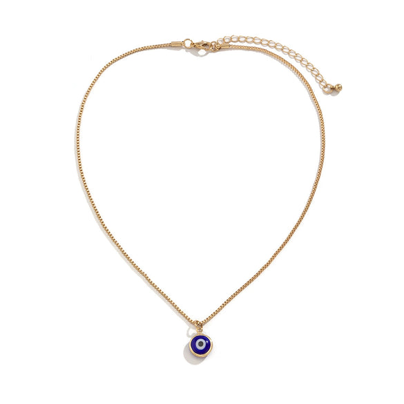 Metal Geometric Eye Pendant Box Chain Necklace For Women