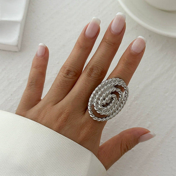 Metal Geometric Fivepetal Flower Stereo Open Winding Ring Electroplated Ins Style For Women