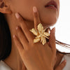 Metal Geometric Fivepetal Flower Stereo Open Winding Ring Electroplated Ins Style For Women
