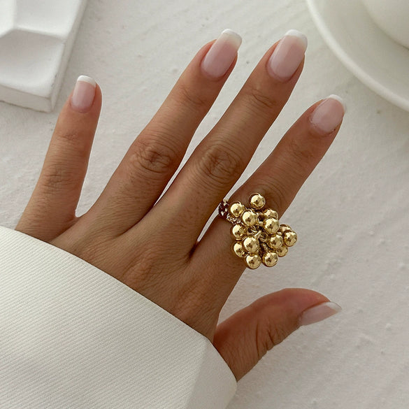 Metal Geometric Fivepetal Flower Stereo Open Winding Ring Electroplated Ins Style For Women