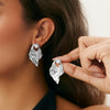 Metal Geometric Heart Flower Earrings For Women With Electroplating Style