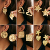 Metal Geometric Heart Flower Earrings For Women With Electroplating Style