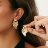 Metal Geometric Heart Flower Earrings For Women With Electroplating Style