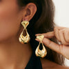 Metal Geometric Heart Flower Earrings For Women With Electroplating Style