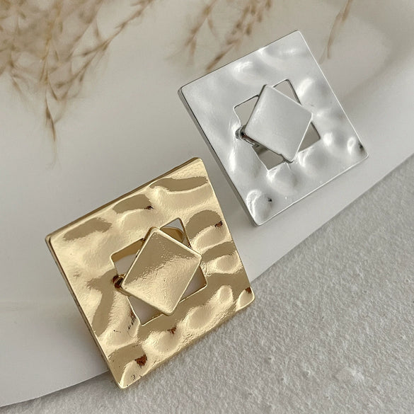 Metal Geometric Hollow Ring Electroplated For Women