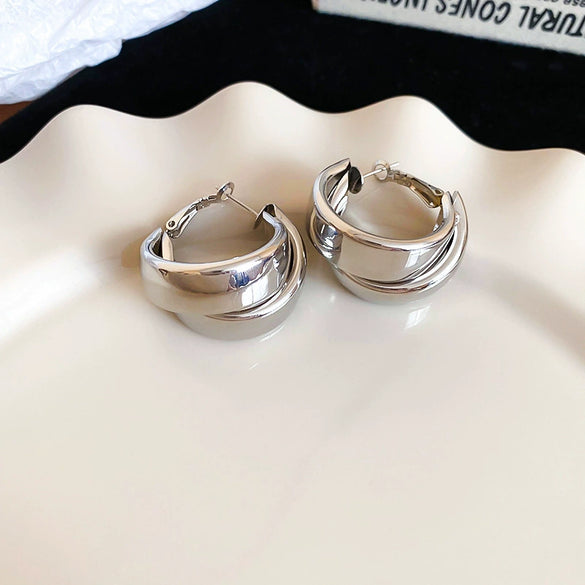 Metal Geometric Hoop Earrings Highend Luxury Electroplating Style For Women